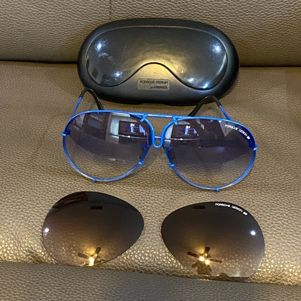 Vintage Porsche Design Carrera Blue Frame Sunglasses with extra lenses and case